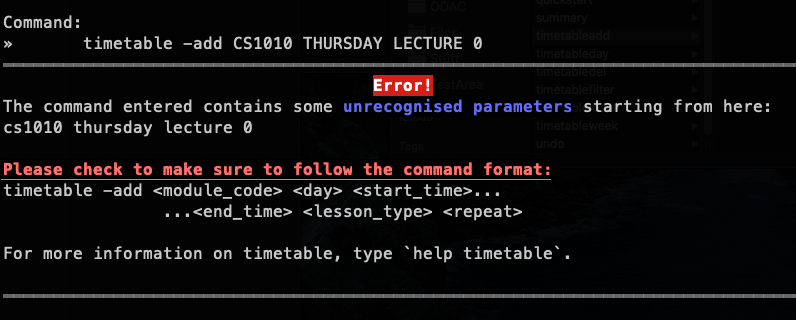 Timetable add Missing Parameters Failure