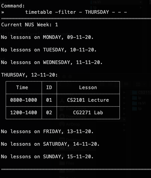 Timetable filter with existing lesson