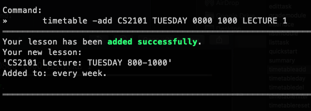 Timetable add CS2101 Success