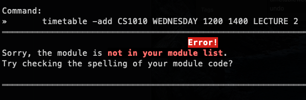 Timetable add CS1010 Failure