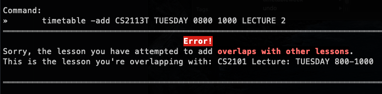 Timetable add Overlap Failure