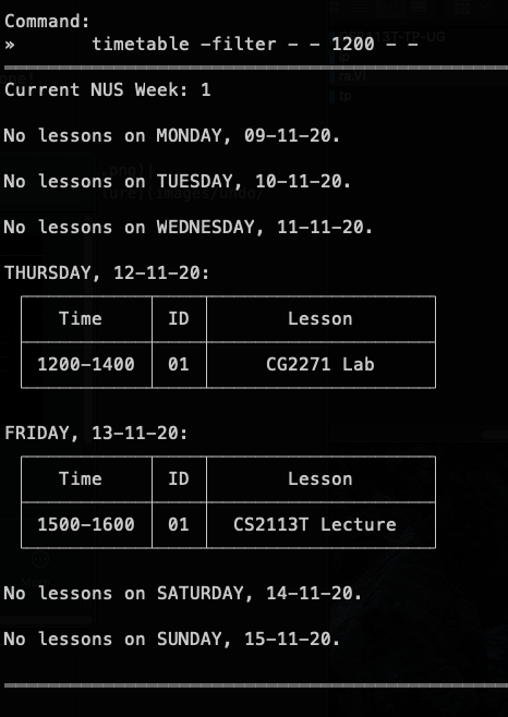 Timetable filter with existing lesson