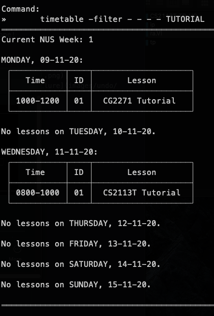 Timetable filter with all tutorials