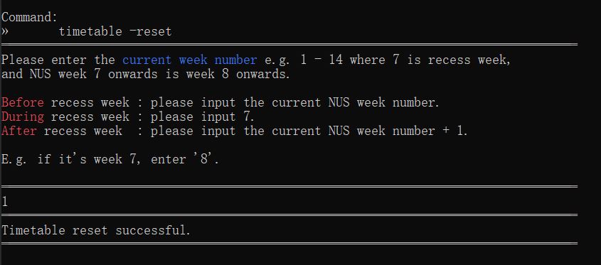 Reset the timetable