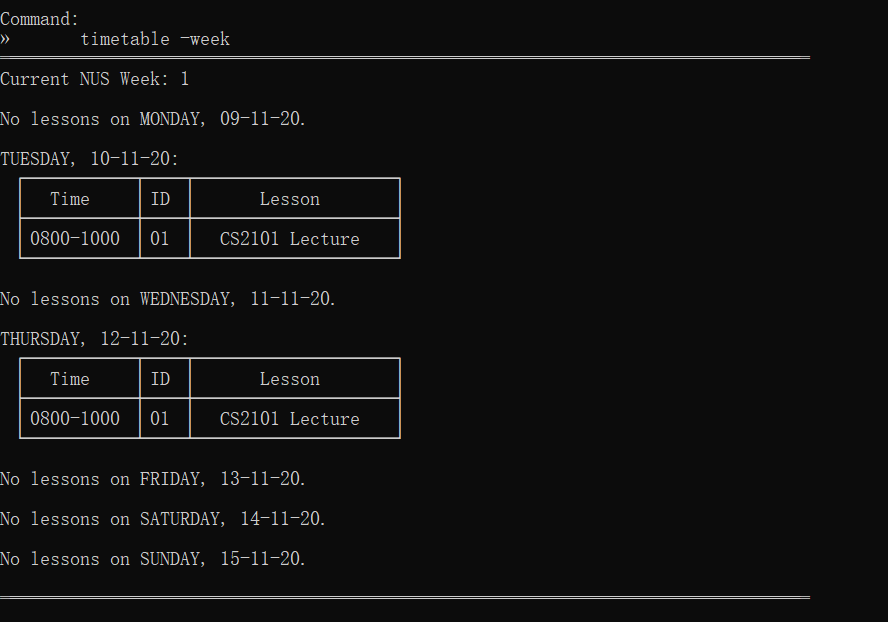 Timetable view week